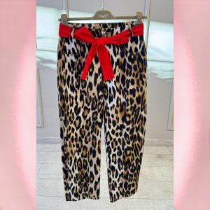Pantalone MARYLEY animalier con fusciacca rossa