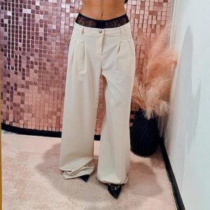 Pantalone VICOLO con pizzo , PANNA