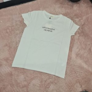 T-shirt VICOLO con scritta RICAMATA "SANTA PAZIENZA CHE NON HO!"