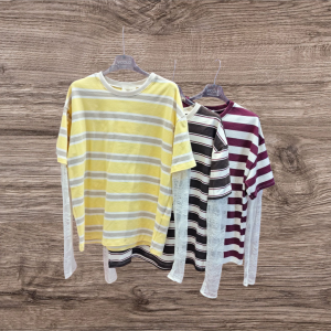 T-shirt "felpa" VICOLO a righe con maniche in pizzo