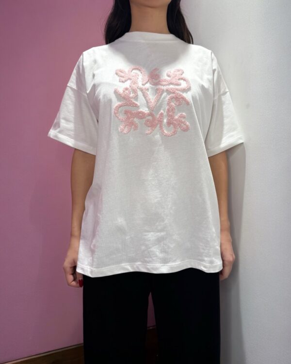 T-shirt Over VICOLO con logo in spugna ROSA PASTELLO