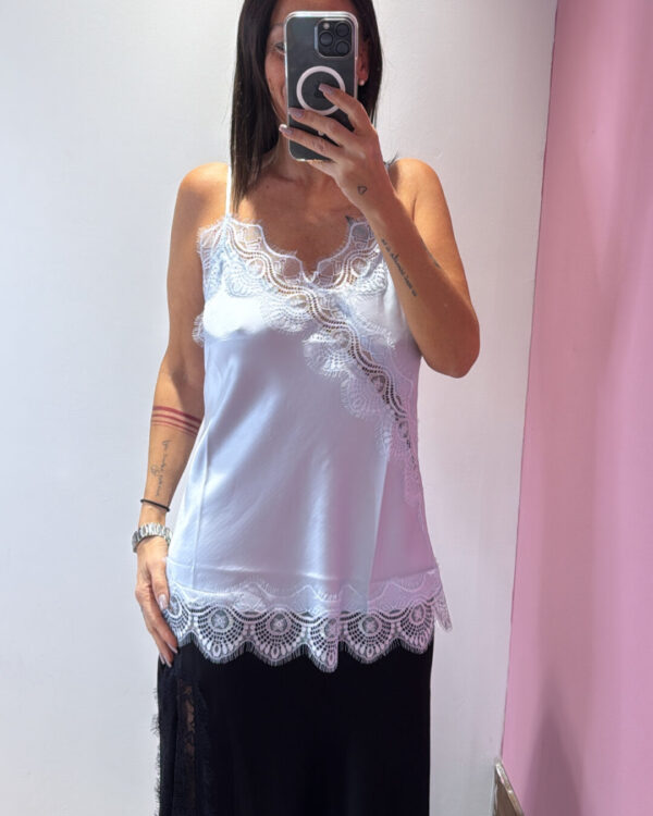 Top SUSYMIX con dettagli in pizzo , CELESTE