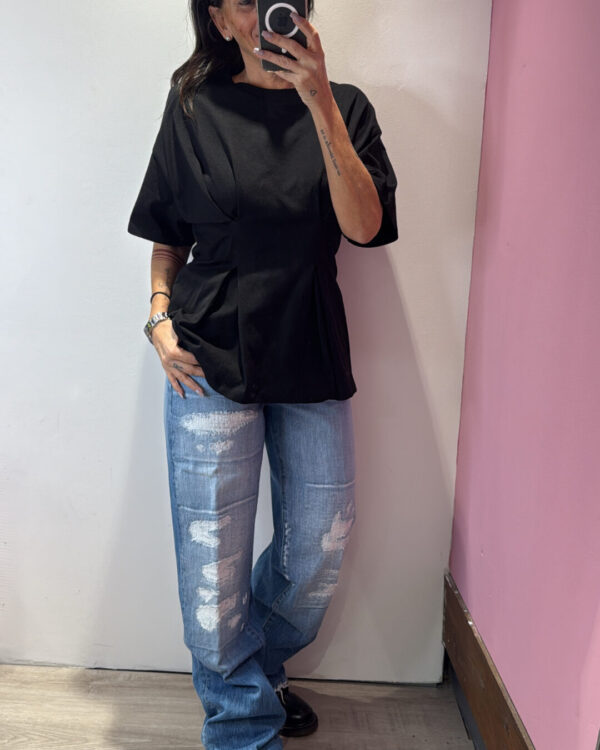 T-shirt VICOLO girocollo con impunture, NERO