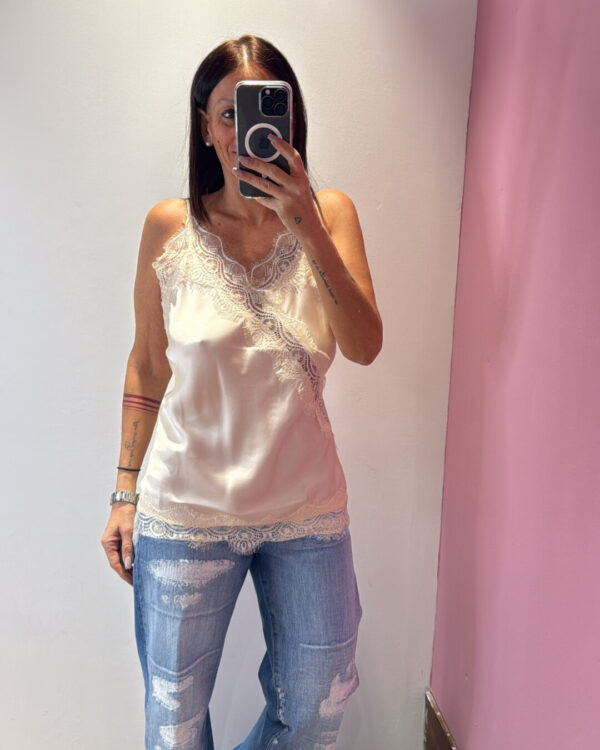 Top SUSYMIX con dettagli in pizzo, CREMA