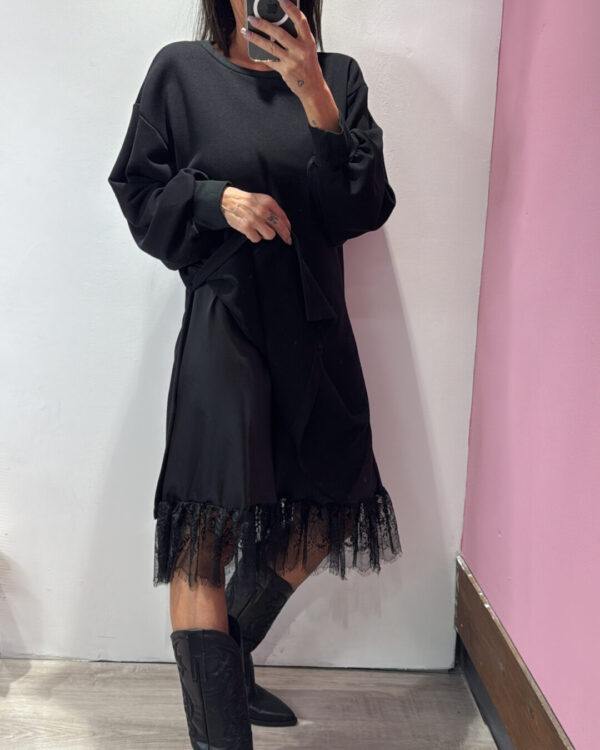 2 Abiti VICOLO in 1 con dettaglio in pizzo, NERO