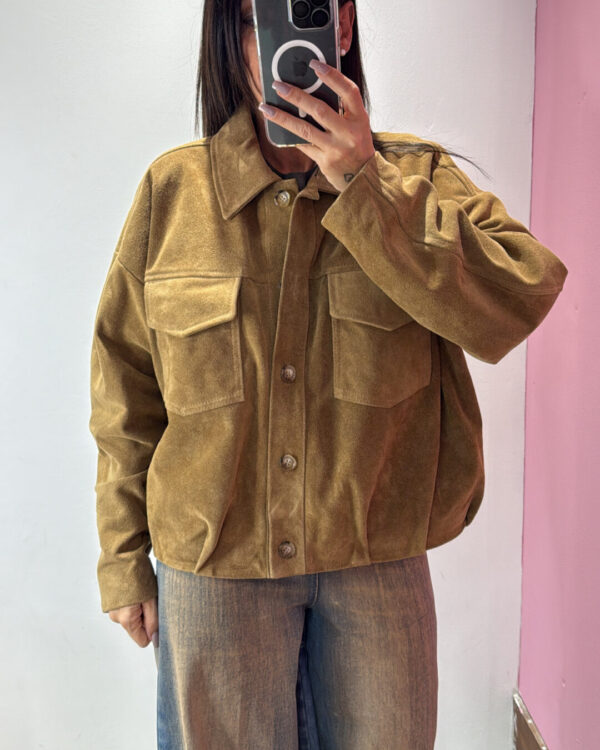 Bomber VICOLO scamosciato in pelle con tasconi, COGNAC