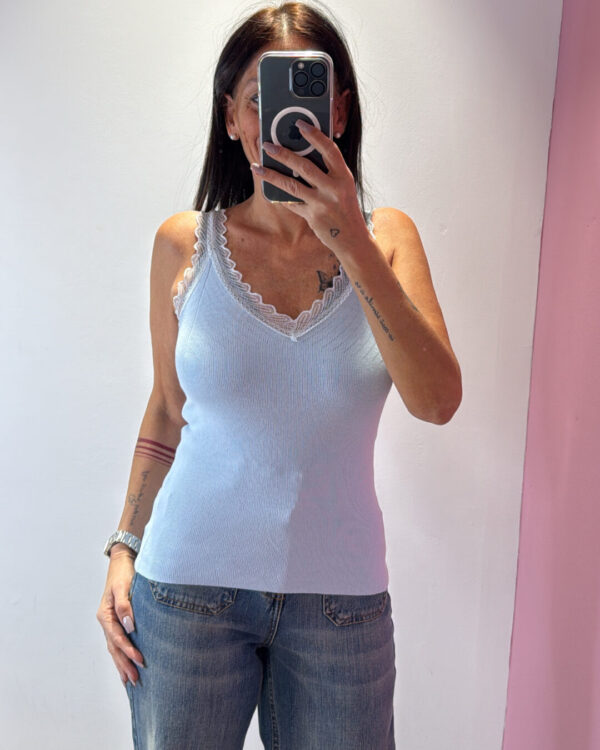 Canotta SUSYMIX a costine con dettagli in pizzo, VARI COLORI