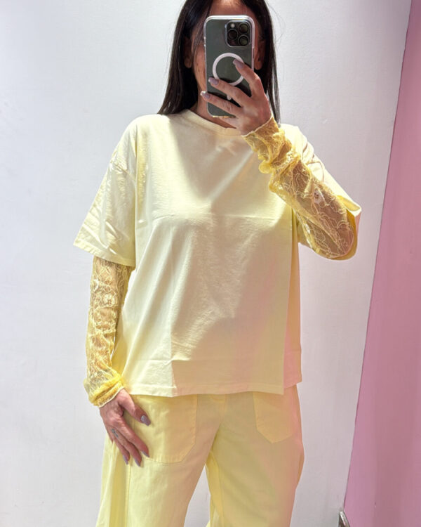 T-shirt SUSYMIX maniche in pizzo, GIALLO