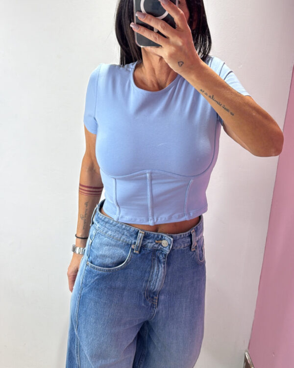 T-shirt Crop VICOLO effetto corsetto, CELESTE