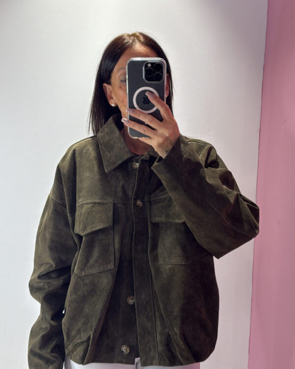 Bomber VICOLO scamosciato in pelle con tasconi, VERDE MILITARE
