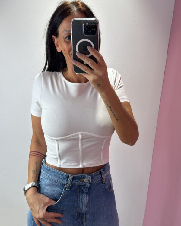 T-shirt Crop VICOLO effetto corsetto, BIANCO