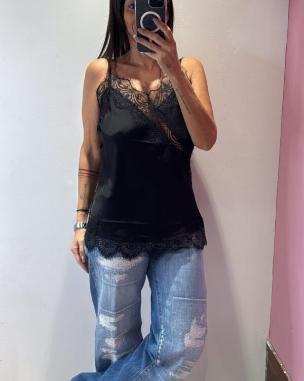 Top SUSYMIX con dettagli in pizzo, NERO
