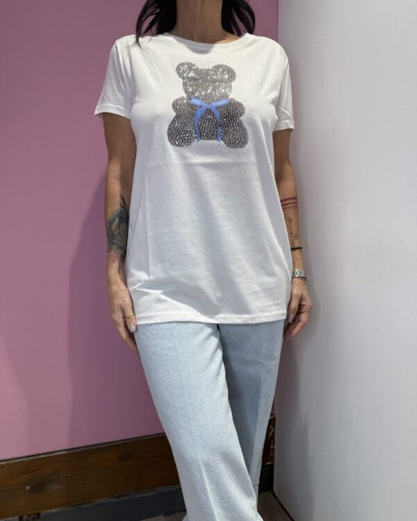 T-shirt VICOLO con orsetto in strass, fiocchetto AZZURRO