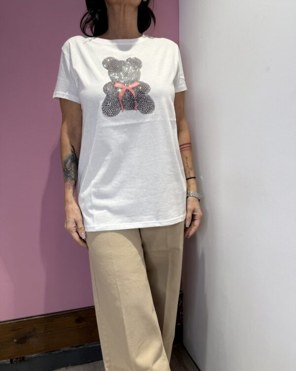 T-shirt VICOLO con orsetto in strass, fiocchetto ROSA