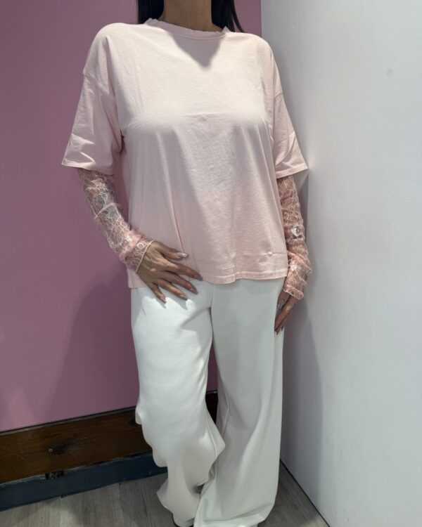 T-shirt SUSYMIX con maniche in pizzo, ROSA