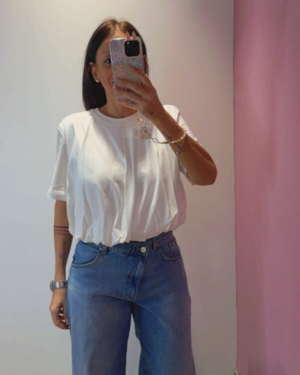 T-shirt Crop VICOLO drappeggiata & elasticizzata sul fondo, BIANCO