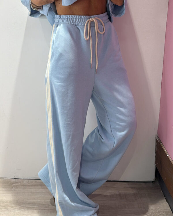 Pantalone MOTEL con culisse & bande laterali, CELESTE