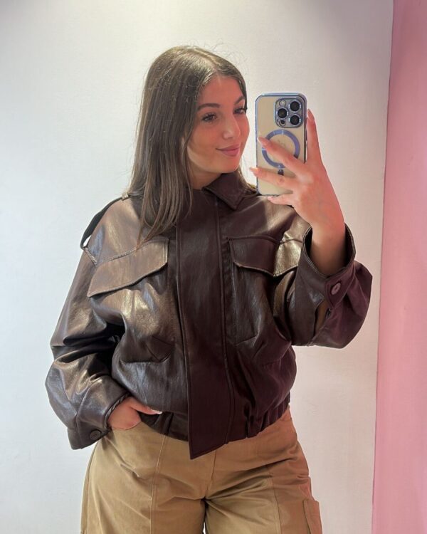 Bomber VICOLO in ecopelle morbidissima & tasconi, MORO