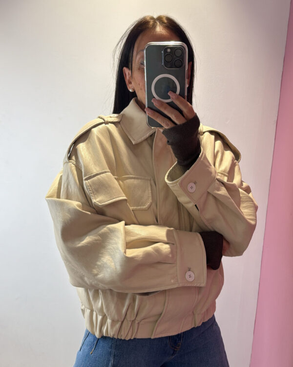 Bomber VICOLO in ecopelle morbidissima & tasconi, PANNA