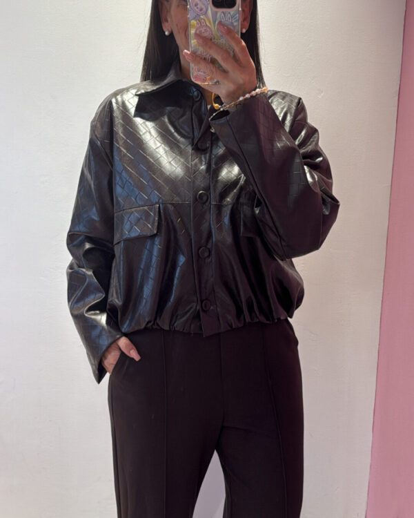 Giacca VICOLO in ecopelle intrecciata, MORO