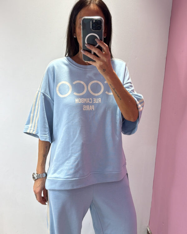 Felpa MOTEL con bande laterali, CELESTE