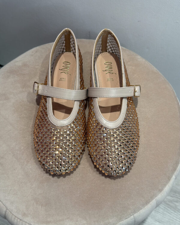 Ballerina OVYE' mod. MARY JANE in rete con strass , NUDE