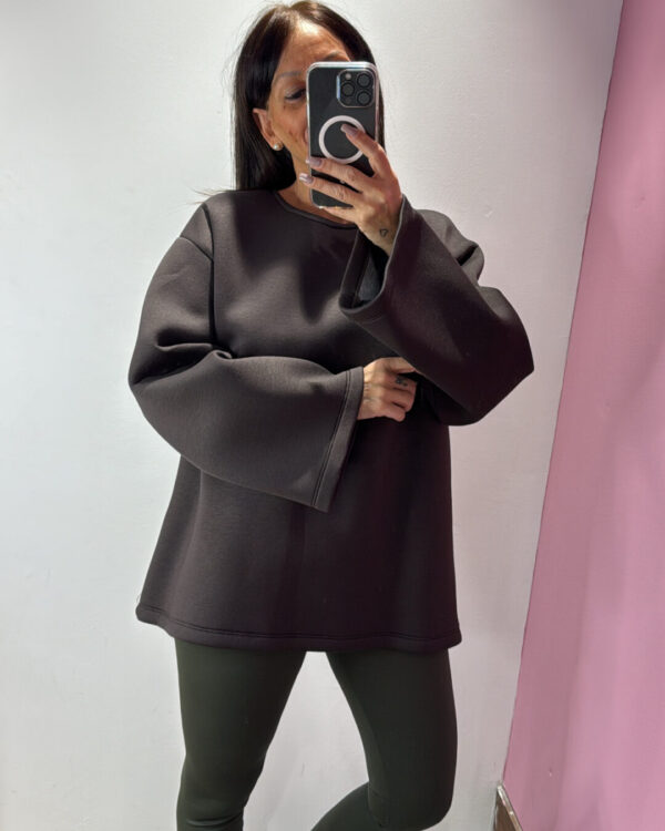 Felpa Over VICOLO in neoprene con manica larga, MORO