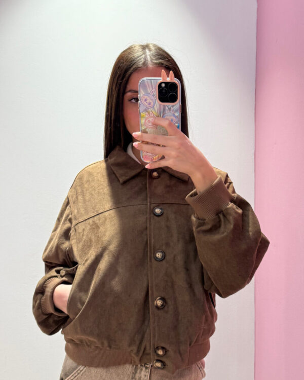 Bomber SUSYMIX in eco dainetto con bottoni , MORO