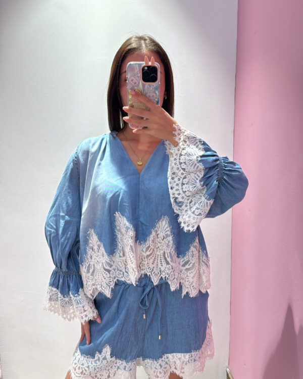 Blusa / Camicia MOTEL effetto denim con dettagli in pizzo