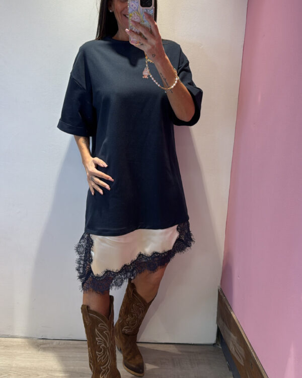 Abito MOTEL in cotone garzato con pizzo & raso , VARI COLORI