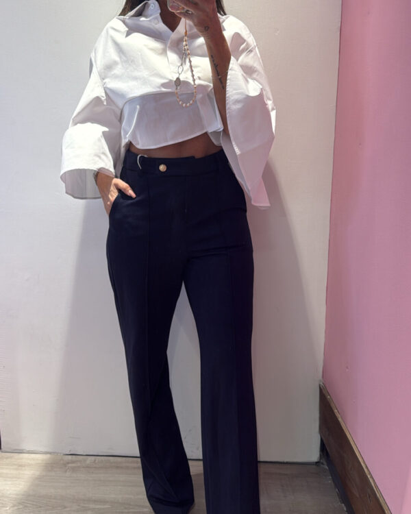 Pantalone MOTEL gamba dritta con bottone gioiello, BLU