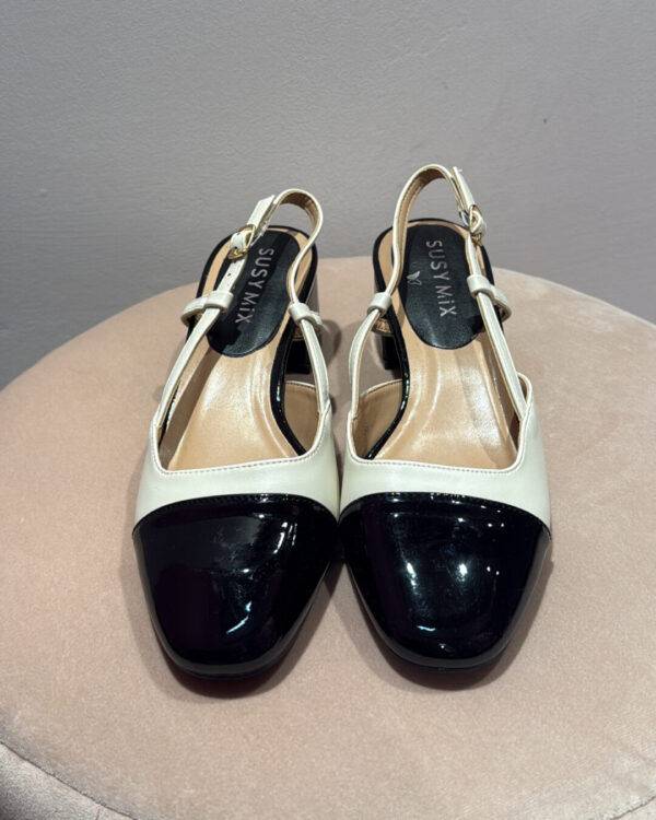 Slingback SUSYMIX bicolor ( nero vernice & crema )