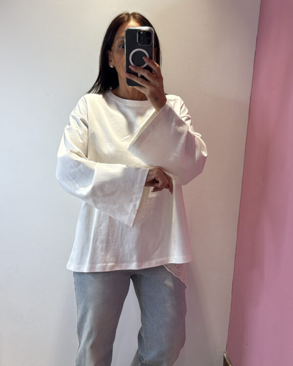 T-shirt Over VICOLO girocollo con manica larga, BIANCO