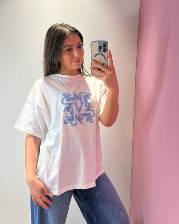 T-shirt Over VICOLO con logo in spugna, AZZURRO