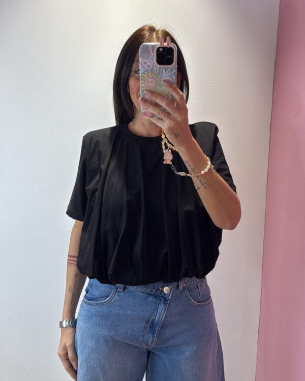 T-shirt Crop VICOLO drappeggiata & elasticizzata sul fondo,NERO