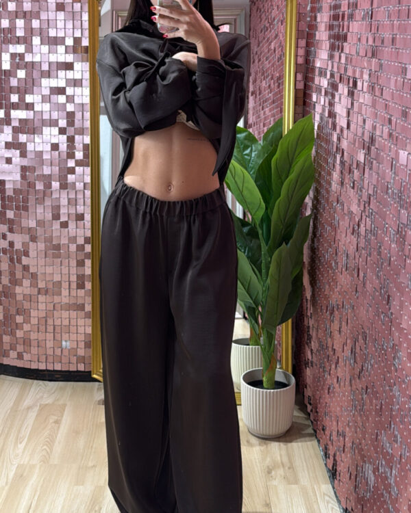 Pantalone VICOLO in raso elasticizzato in vita , MORO