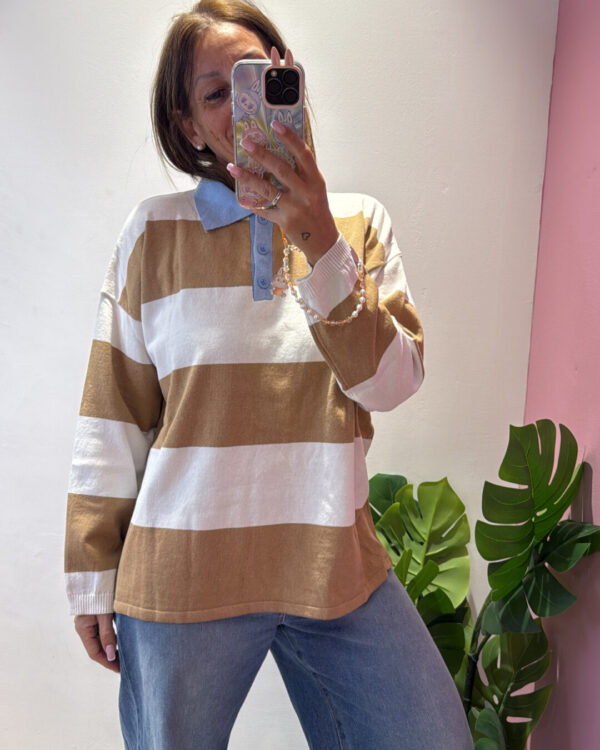 Maglia / Polo MOTEL a righe , Camel Azzurro Panna