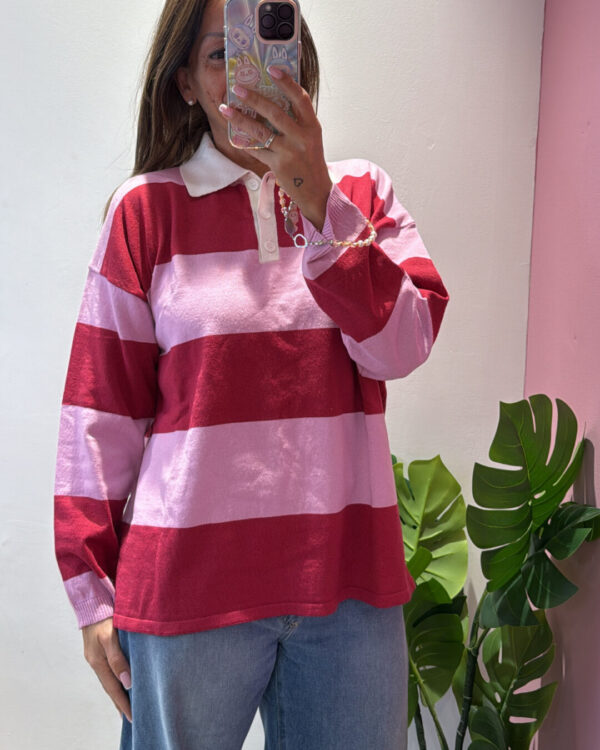 Maglia Polo MOTEL a righe , Fuxia Rosa Panna