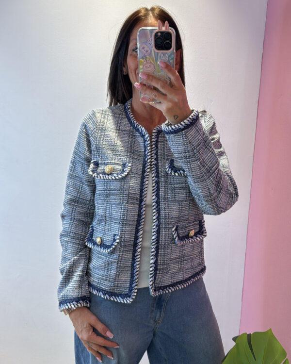 Giacchina VICOLO in tweed con bottoni gioiello, BLU