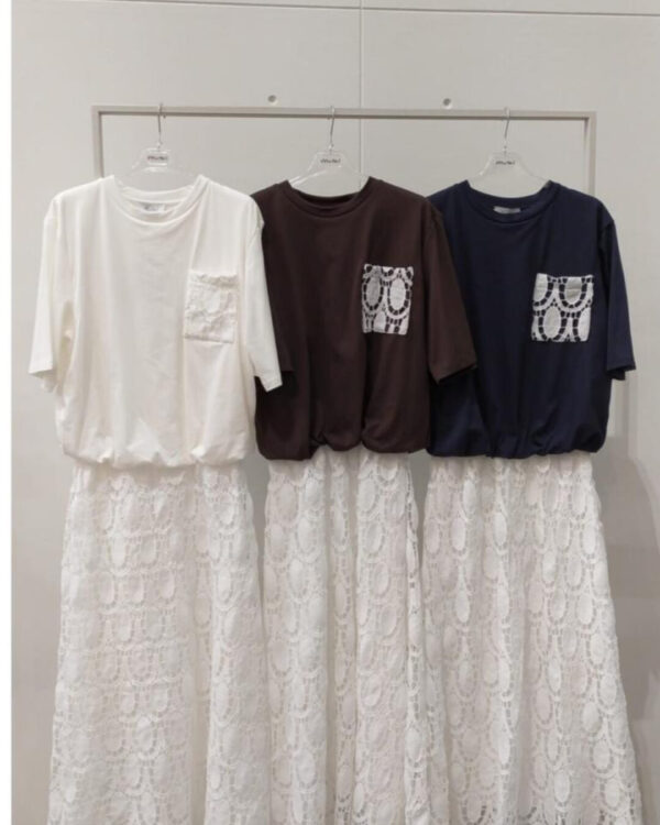 Abito Lungo MOTEL con gonna in macramè , VARI COLORI