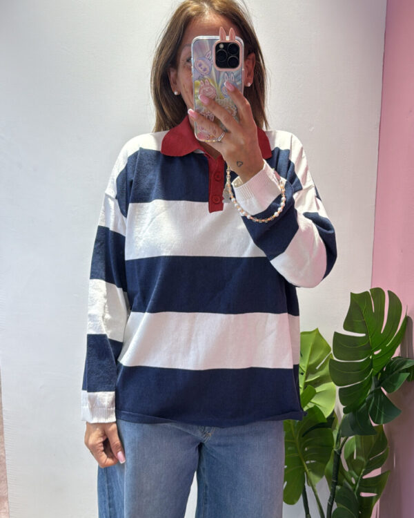 Maglia / Polo MOTEL a righe, Blu Panna Rosso