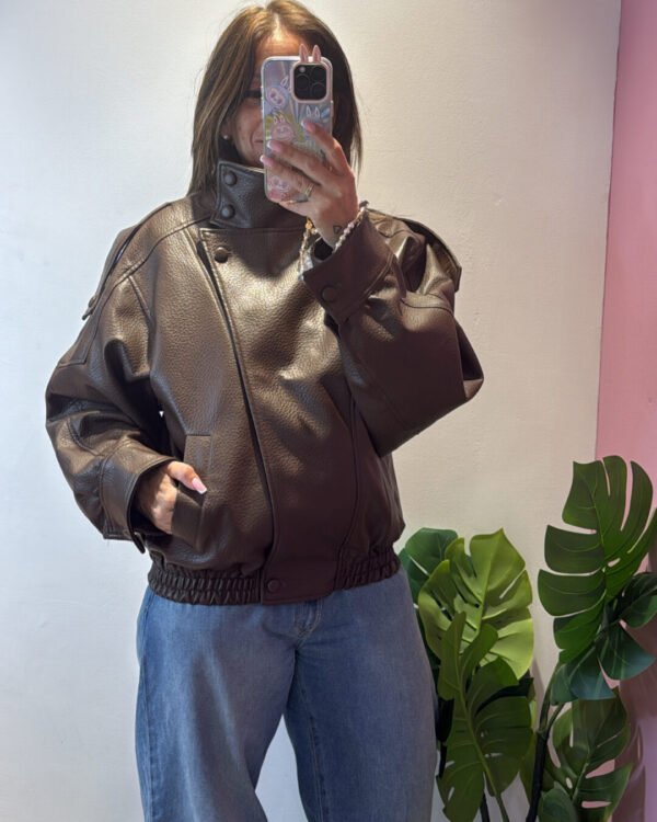 Bomber MOTEL in ecopelle martellata , MORO