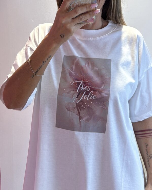 T-shirt Over VICOLO con stampa & brillantini rosa
