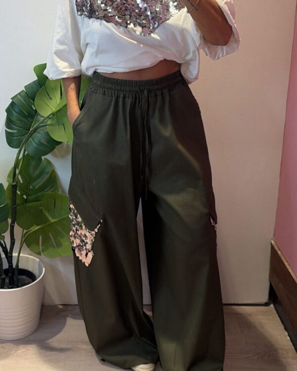 Pantalone MOTEL cargo con tasca paillettes , VARI COLORI