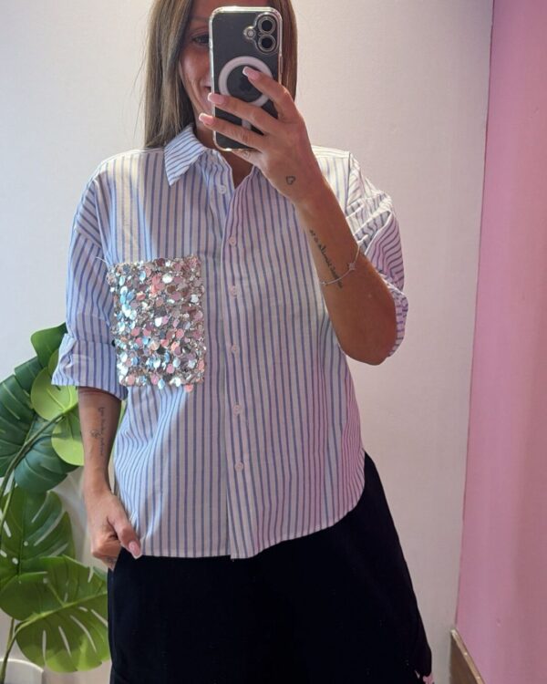 Camicia MOTEL a righe con tasca in paillettes