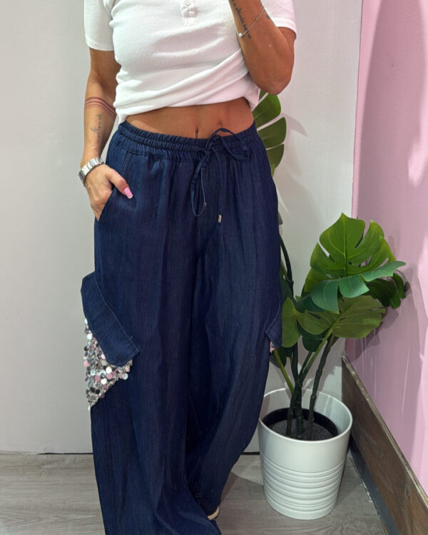 Pantalone MOTEL cargo con pailletts, JEANS leggero