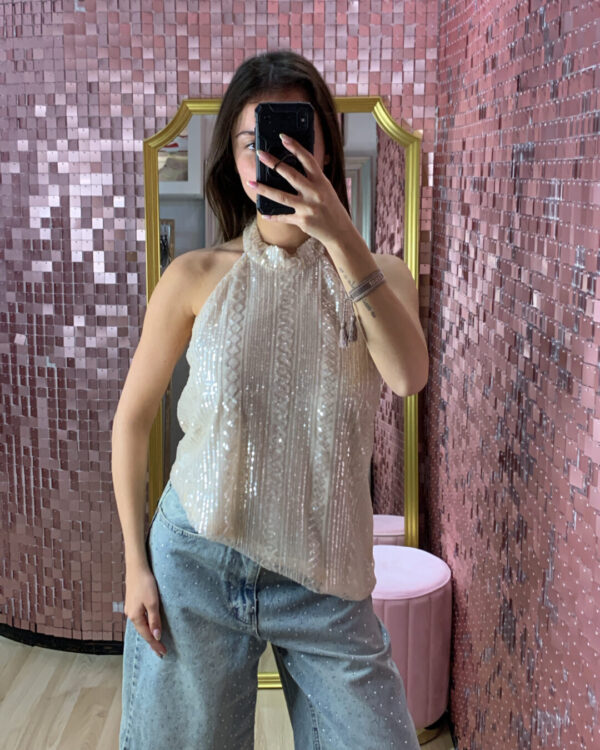 Top VICOLO con paillettes con schiena scoperta, ROSA CIPRIA