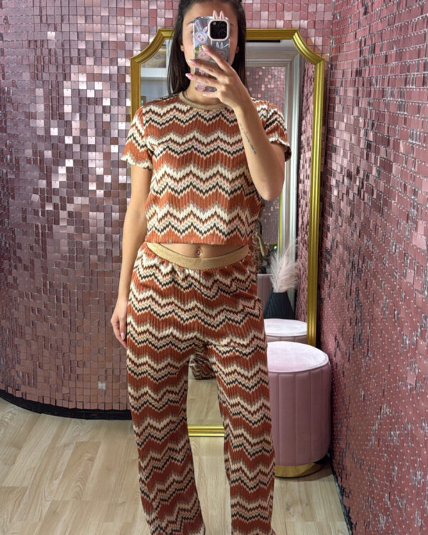Pantalone VICOLO zig zag COCCIO con dettaglio in lurex ORO