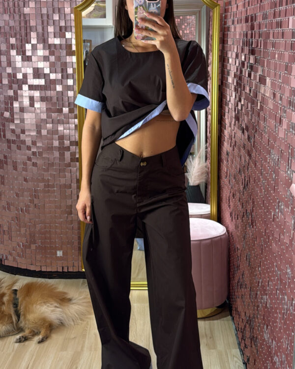 Pantalone VICOLO gamba larga con profili a contrasto