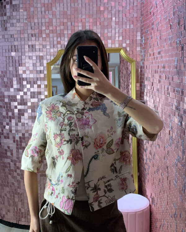 Blazer FLOREALE Crop VICOLO a maniche crop, 100% lino